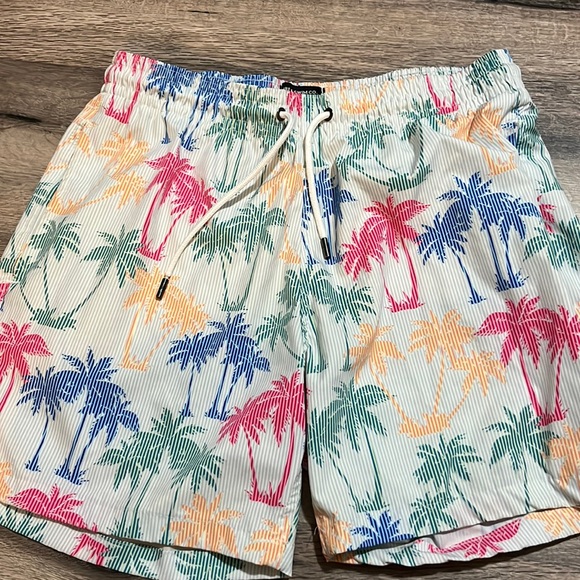 Men’s tropical and striped swim trunks- size Large - Picture 1 of 7
